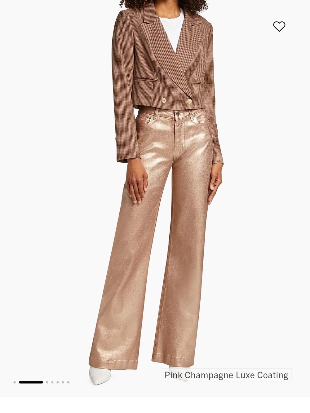 PAIGE Leenah  Pink Champagne Coated Wide-Leg Pants
